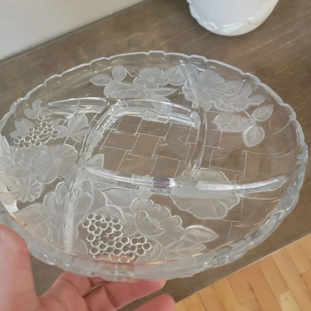 Napoli Chip &‎ Dip Frosted Crystal Platter 5 Section Glass Plate